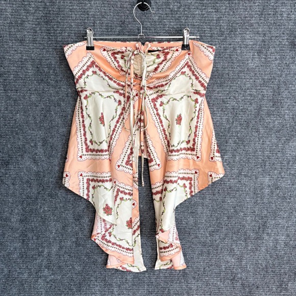 Forever 21 Tops - Forever 21 Peach Floral Handkerchief Hem Lace Up Strapless Tube Top Small NWT